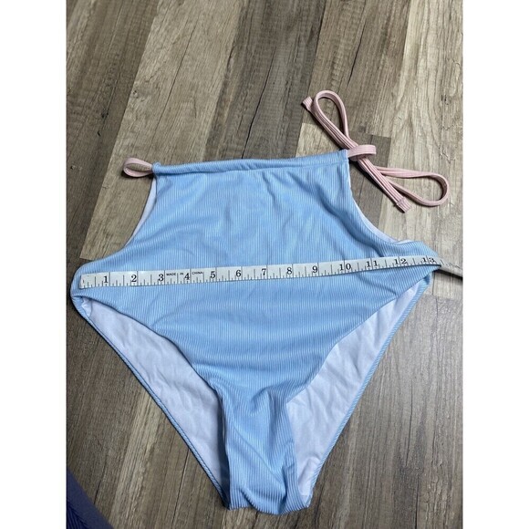 Shein Swimwear Small High Waist Bottom Blue Side Tie Bikini Swim Bathing Suit - Picture 4 of 9